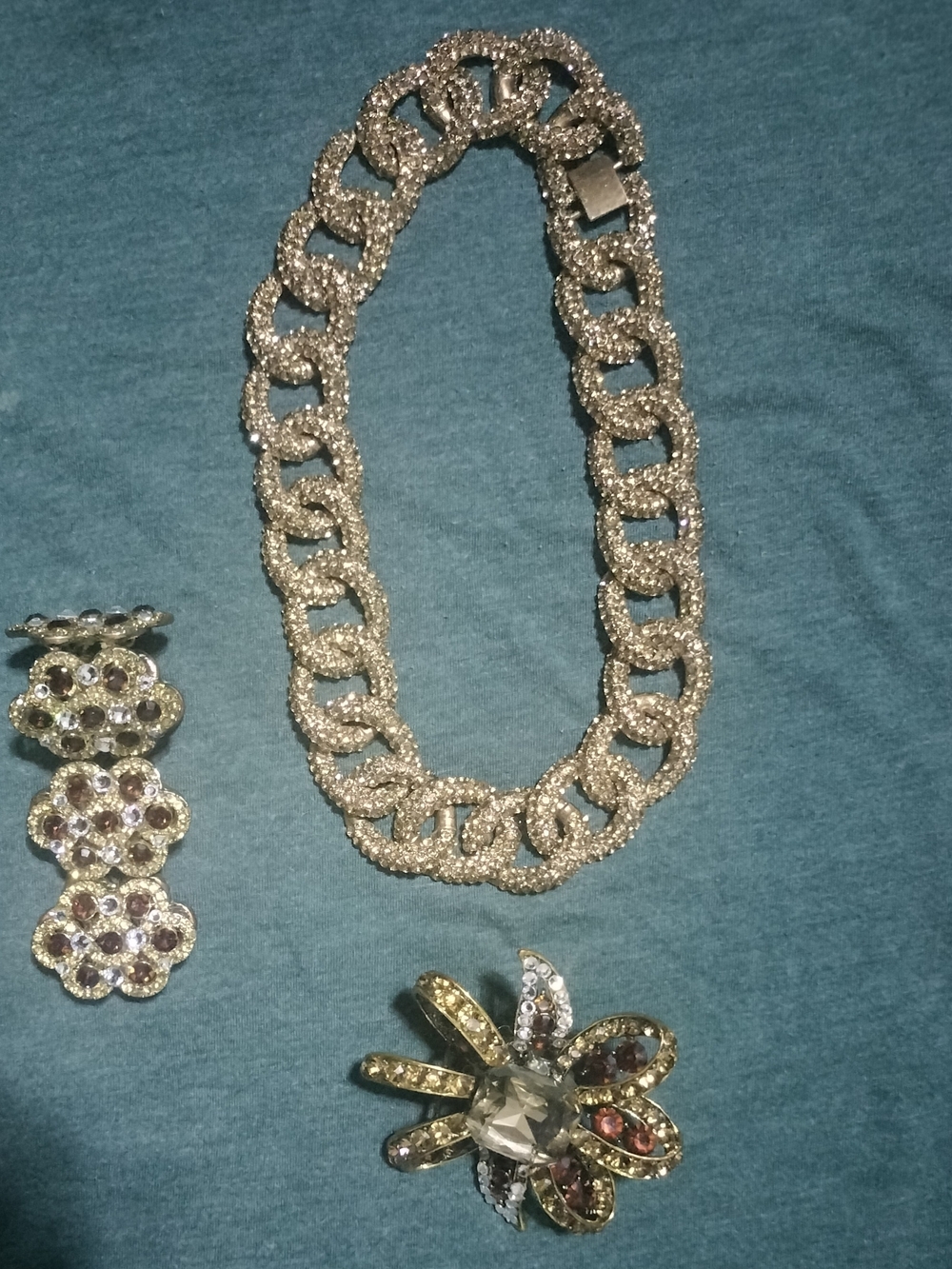 Crystal-Embellished Gold-Tone Chain Bracelet and Ring Set